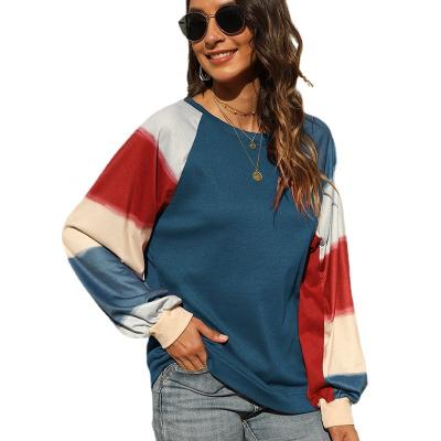 China FanLi 2022 Wholesale Women's Blouses Lantern Sleeve Color Block Top Loose Sweater Anti-wrinkle for sale