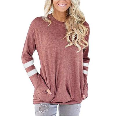 China FanLi 2022 Anti-wrinkle women's sweatshirt with new pocket contrast color long sleeve casual loose round neck tops for sale