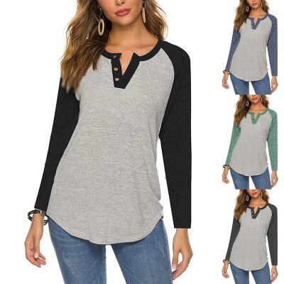 China FanLi Anti-Wrinkle Women's Raglan Sleeve T-Shirts 3/4 Sleeve Summer Round Neck Tops Basic Button Henley Ladies Shirt for sale