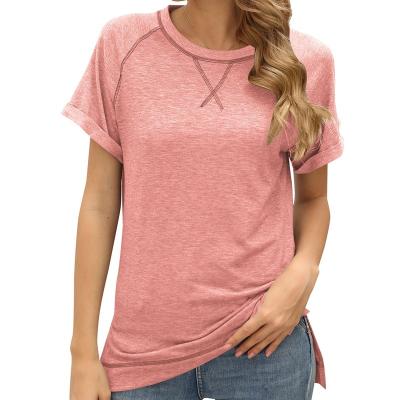 China 2022 Women's Casual Side Block Anti-wrinkle FanLi Color Shirts T-shirts Split Crew Neck Sheath Short Summer Women Tops for sale