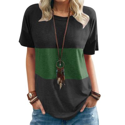 China Hot Selling Anti-wrinkle FanLi Women Summer Color Block T-shirt Stripe Shorts Sheaths T-shirt Women High Quality T-shirts for sale