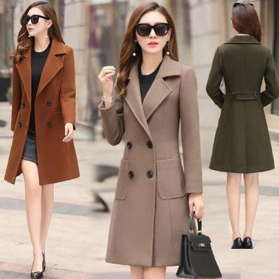 China FanLi New Design Anti-wrinkle Autumn Winter Women Girls Long Sleeve Lapel Button Ditch Double Breasted Fashion Long Woolen Coats for sale