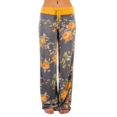 China FanLi 2021 Anti-Wrinkle Women's Wide Leg Pants Drawstring Floral Print Leggings High Waist Pants for sale