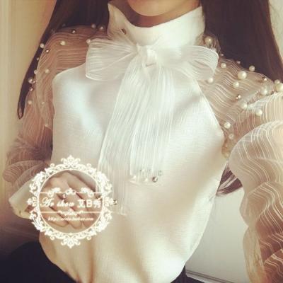 China FanLi New Custom Made Quick Dry Women's Anti-pilling Chiffon Shirt Breathable Blouse With Pearl Lace Beading for sale