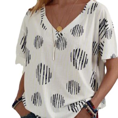 China Factory wholesale casual print V-neck supplier FanLi China supplier top anti-pilling anti-pilling blouse for sale