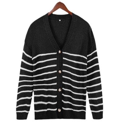 China 2022 Anti-wrinkle women's fashion FanLi women's cardigan early autumn new button stitching long-sleeved striped sweater for sale