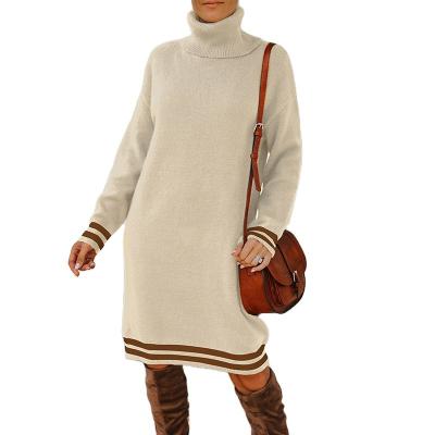 China Anti-wrinkle FanLi Winter Oversized Plus Size Sweater Dress Sexy Simple Color Ribbed Turtle Neck Knit Midi Wrap Sweater Women Sweater Dresses for sale