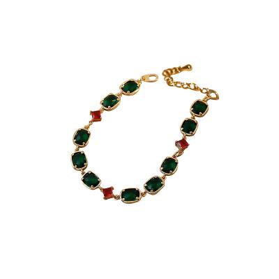 China Real Diamond And Gold Plating Gemstone Bracelets Women Casual/Sporty Light Luxury Green Bracelet for sale