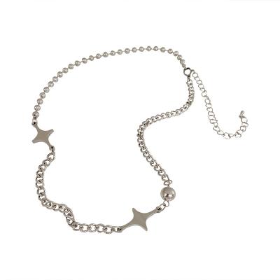 China Fashion Four-pointed Star Around Necklaces Female Causal Look Necklaces Female Causal Look Pearl Metal Women Silver Fashion Necklace for sale