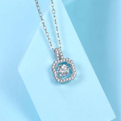 China TRENDY 925 Sterling Silver 0.5 Carat Diamond Wholesale Princess Square Moissanite Pendant Necklaces for sale