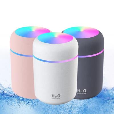 China Feel Cozy Portable Mini H2o 300ml Led Light Mist Dual Spray Humidifier Spray Cup Aroma Essential Oil Diffuser Car Air Humidifiers for sale