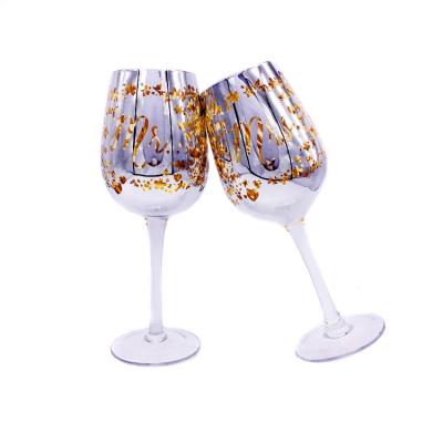 China Viable/stocked electroplating wine glass painting wine goblets wedding glass set creative Mr. Right Mrs. Always Right for sale