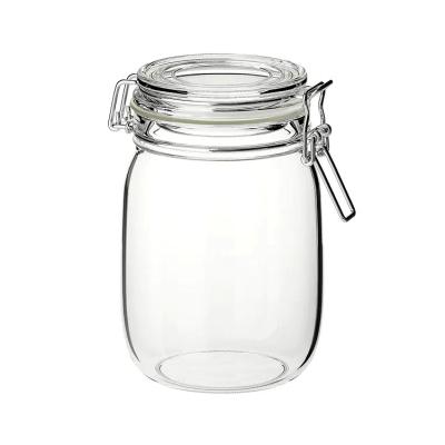 China Viable Airtight Glass Jar Container With Lid Glass Food Storage Jar With Sealed Lid Glass Storage Jar Bottle With Flip for sale