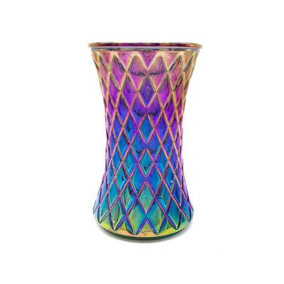 China New Classic / Postmodern Colorful Iridescent Plating Glass Table Vase With Lattice Pattern for sale