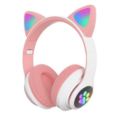 China Cute Wireless Earphone Cat Ear Earphone With LED Light Earphone Support TF Card Gaming Wireless Headset For Kids for sale