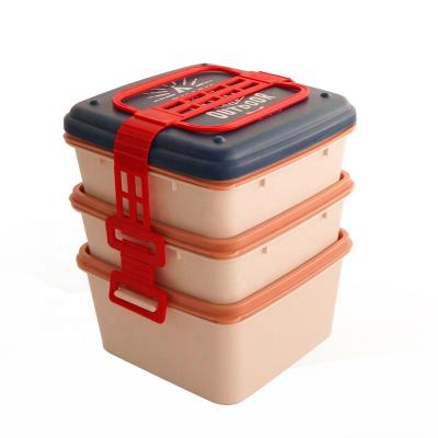 China Sustainable 3 Layers School Lunch Box Tiffin-Eco Friendly Plastic Carrier Camping Picnic Bento Box for sale