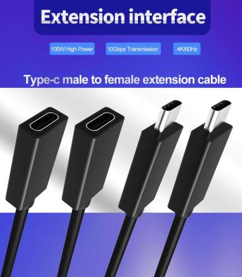 China COMPUTER PD 100w 5A fast charging extension cable usb 3.2 gen2 type c male to type c female extension cable for sale