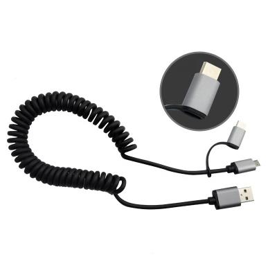 China High Quality Smartphone USB2 In 1 Retractable Cable Micro Type C Connector Charging Data Cable With Metal Shell for sale