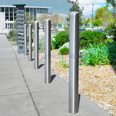 China Fixed Bollard 800mm High SS316 Satin Brush Finished Road Car Parking Dome Top Bollard Post Covers / Residential Bollard for sale