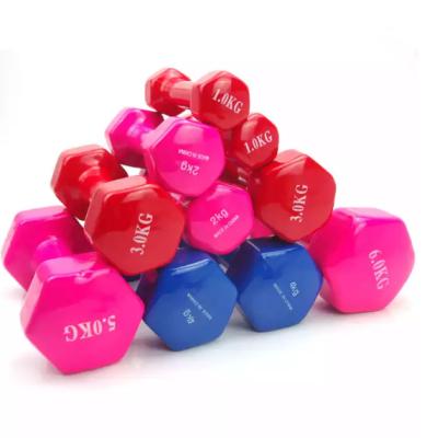 China Plastic Dip In Dumbbell Kg/lb Vinyl Dumbbell Set Custom Colored PVC And Cast Iron Ladies Weights Small Dumbbell For Exercise for sale