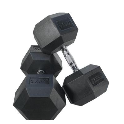 China Universal Multipurpose Gym Use Fitness 30kg / 40kg Rubber Coated Black Hex Dumbbells for sale