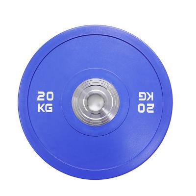 China Customized Universal Logo Gym Fitness Weightlifting Color Wheel 20kg Hub Rubber Bumper Plates for sale