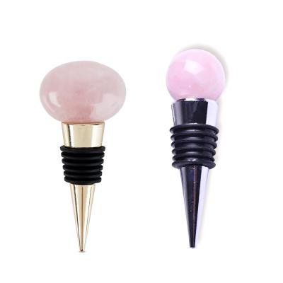 China Sustainable High Quality Vacuum Rose Quartz Wine Stopper With Zinc Alloy Metal for sale