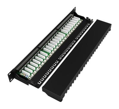 中国 Network cabling system rj45 cat6 24Port 1U 0.5U 90 degree Top-Down punch-down shielded poe patch panel network patch panels 販売のため