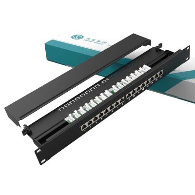 China Network cabling system patch panel 24 ftp STP 90 degree port 16 cat6 left rj45 1U to LAN router wifi poe patch panel network patch panel for sale