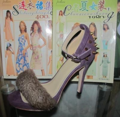 China 2014 Fashion sexy High heel sandal with rivets & fur accessories, lady elegant party shoes for sale