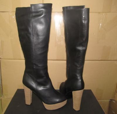 China Italy hot sales girl's sexy style black leather zipper knee length heels Platform booties for sale