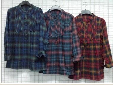 China Women's tops apparel stock lots for Japan market-130K pcs  Plaid Full sleeve casual shirts for sale