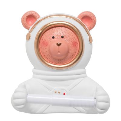 China Resin Handcrafted Astronauts Support Cute Family Cartoon Animal Shaped Toilet Paper Holder For Bathroom for sale