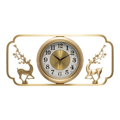 China Beautiful 2021 New Chinese Style Copper Deer Wall Clock Living Room Sofa Background Wall Clock for sale