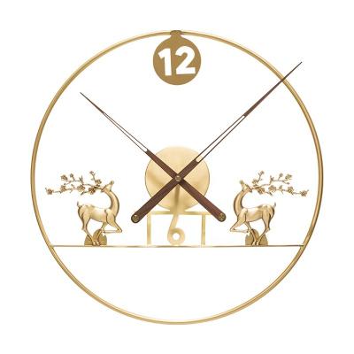 China 2021 New Chinese Style Round Shaped Deer Beautiful Wall Clock Living Room Sofa Background Copper Wall Clock for sale