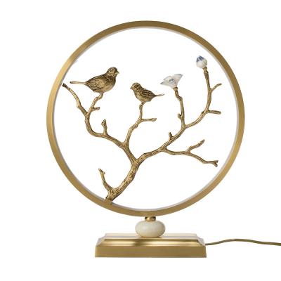 China Beautiful Creative Copper Desk Lamp Ornaments Birds On The Tree Home Decoration Soft Living Room TV Cabinet Decor for sale