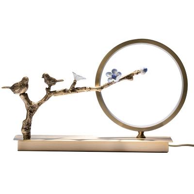 China Beautiful creative copper desk lamp ornaments singing birds style home decoration living room TV cabinet soft decor for sale