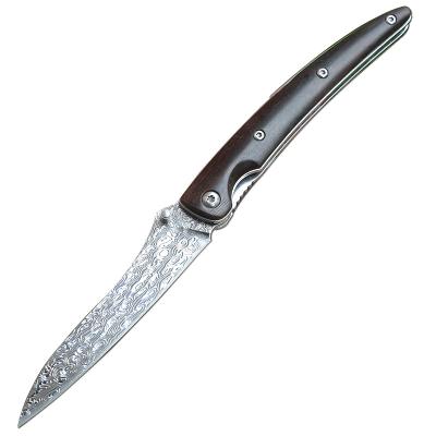 China Easy Carry High Quality Damascus Survival Steel Folding Camping Knife With Wood Handle for sale