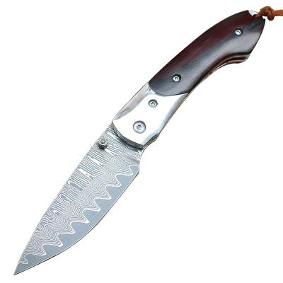 China Easy Carry Damascus Folding Knife with Red Sandalwood Handle for sale