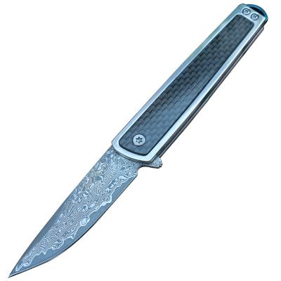 China Easy Carbon Fiber Carry Damascus Utility Knife High Density Outdoor Fishing Folding Knife Can Be Used For Camping Hiking for sale