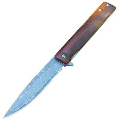 China Easy Carry Damascus Stainless Steel Hunting Pocket Knife with Stainless Steel and Wood for sale