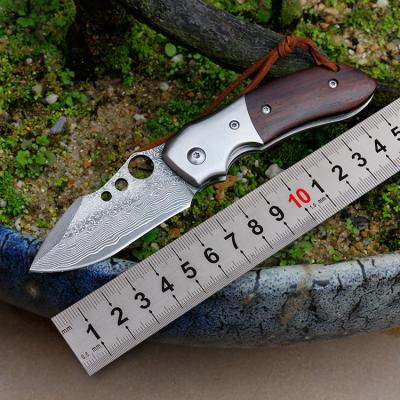 China Hot Sale Commodity Damascus Easy Carry Survival Folding Outdoor Camping Pocket Knife With Red Sandalwood Handle for sale