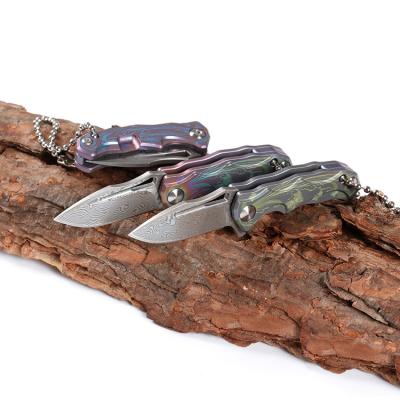 China Easy Carry High Quality Damascus Steel Pocket Knife Key Chain EDC Knife With Titanium Handle for sale