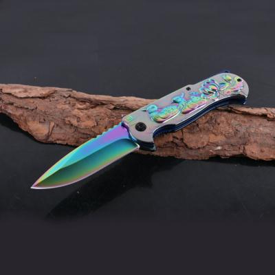 China Color Titanium Coating Easy Carry Rainbow Pocket Knife EDC Folding Utility Knife With Embossed Pattern Handle for sale