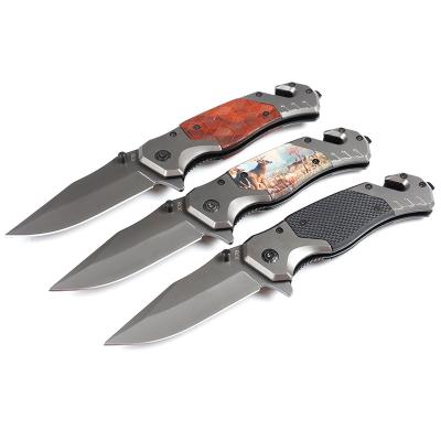 China Professional Supplier Genuine Leather Easy Carry Case Pocket Knife Titanium Wood Knife for sale