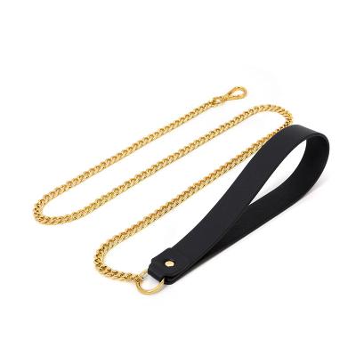 China Pety Wo P1911-1L Dog Pety Wo P1911-1L Pet Chain Leash Cowhide Pet Leash Dog Leash Chain Gold for sale