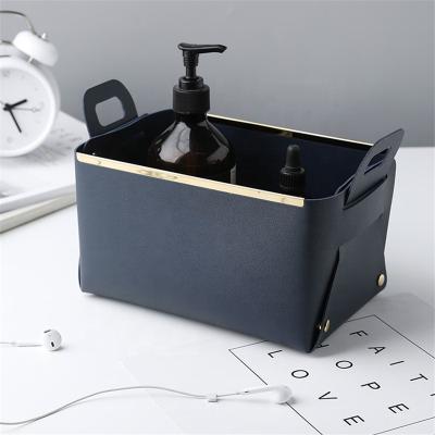 China Folding Leather Storage Tray Valet Storage Tray Box Storage Basket Tray for sale