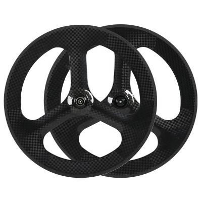 China Road Bikes Carbon Fiber Road Bike 3 Spoke Rim 23mm Wide V Brake Carbon Fiber Bicycle Wheel 700C Tubular Folding Bike 3 Spoke Wheel 700c for sale