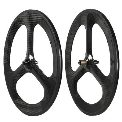 China Road Bicycles Customized 3 Spoke 700c Carbon Fiber Road Bike Wheel Carbon Fiber Three-Spoke Bicycle Wheel for sale