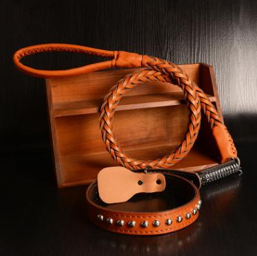 China 2021 Hot Selling High Quality Luxury Customized Pet Puppy Viable Applied To All Dog Collars Thick Leather Dog Collar And Dog Leash Set for sale